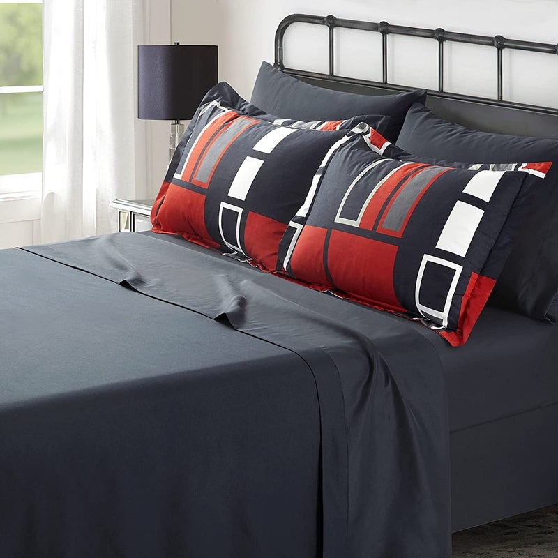ARTALL Black Gray Red Plaid Pattern Bed in A Bag 8 Piece Bedding King Comforter Sets 1 Comforter, 2 Pillow Shams, 1 Flat Sheet, 1 Fitted Sheet, 1 Bed Skirt, 2 Pillowcases - Image 2